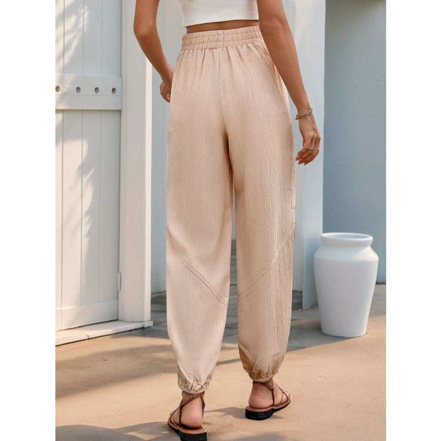 Perfee Elastic Waist Joggers with Pockets Tan / S Apparel and Accessories