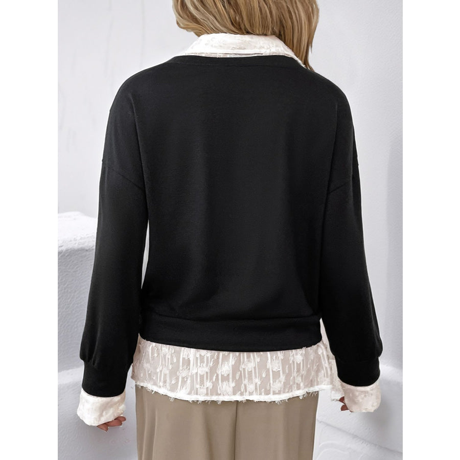 Perfee Faux Layered Contrast Long Sleeve Sweatshirt Apparel and Accessories