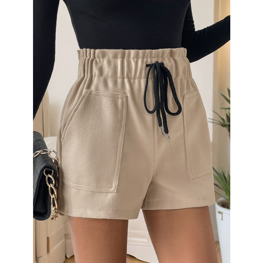 Perfee Frill Drawstring Shorts with Pockets Apparel and Accessories