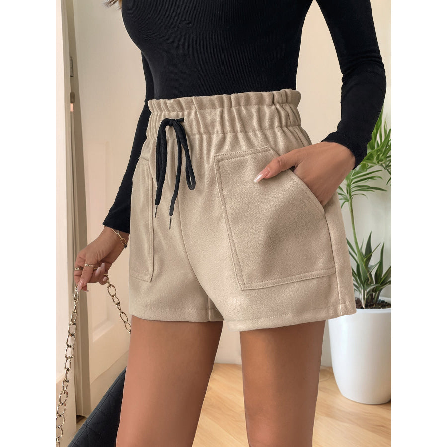 Perfee Frill Drawstring Shorts with Pockets Apparel and Accessories