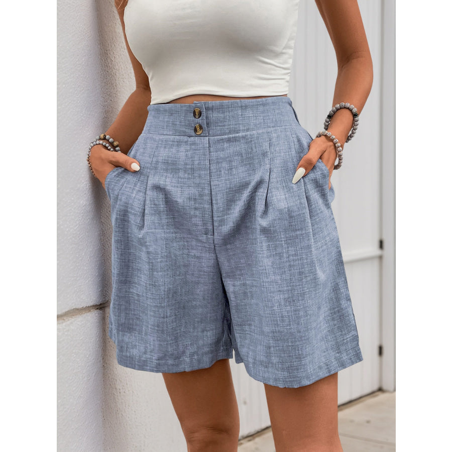 Perfee Frill Shorts with Pockets Light Blue / S Apparel and Accessories