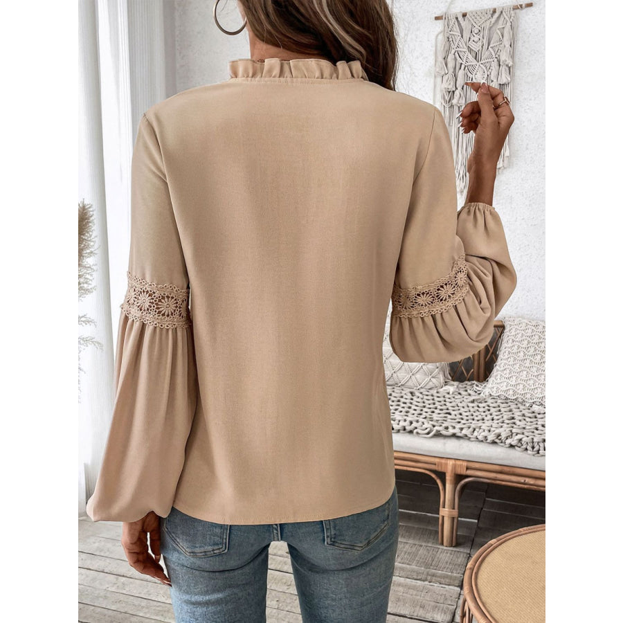 Perfee Frill Tie Neck Long Sleeve Blouse Apparel and Accessories