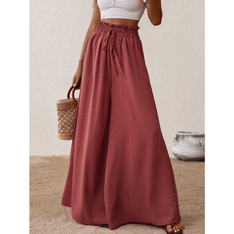 Perfee Frill Tied Wide Leg Pants Apparel and Accessories