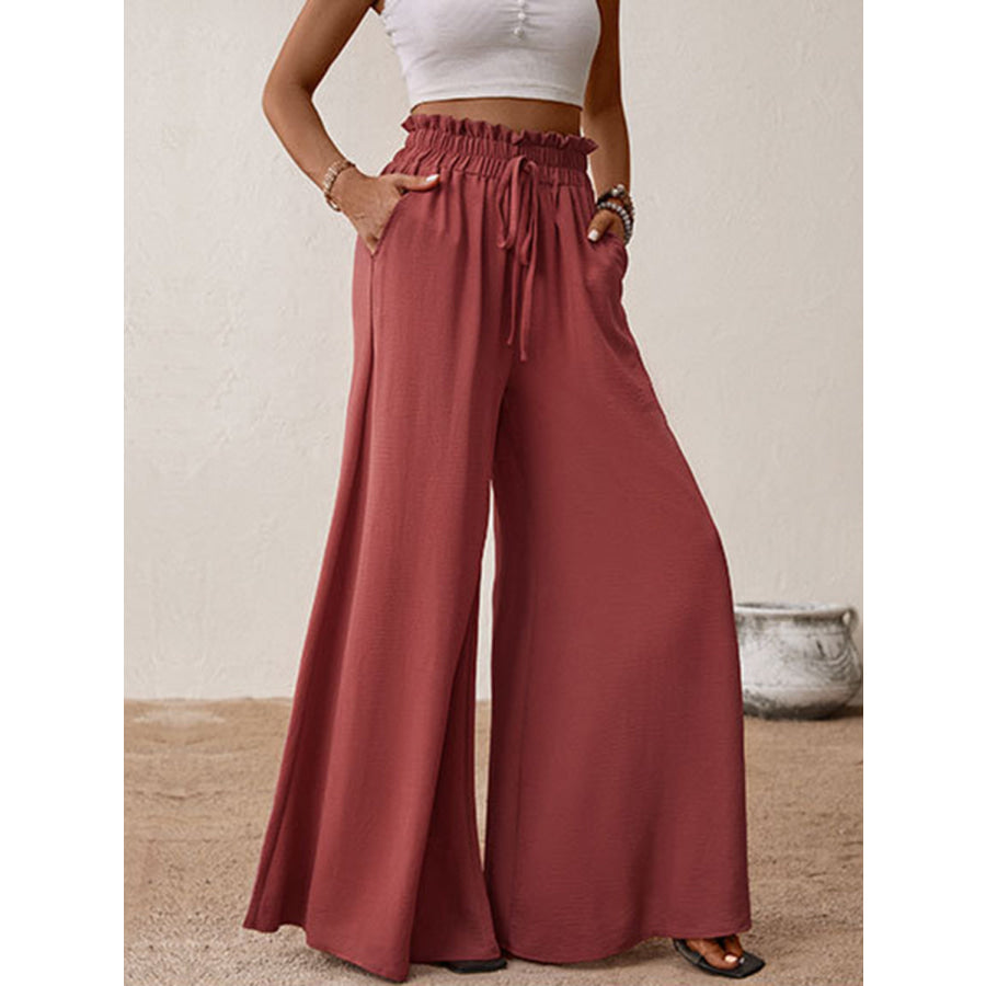 Perfee Frill Tied Wide Leg Pants Apparel and Accessories