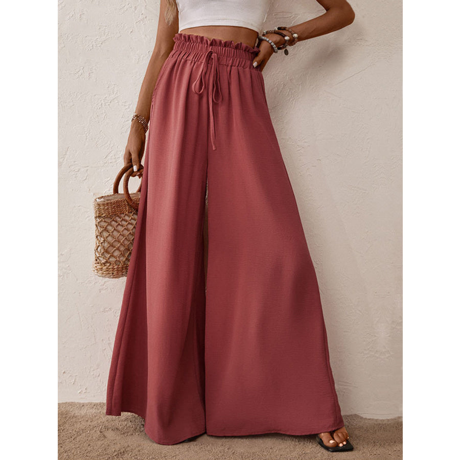 Perfee Frill Tied Wide Leg Pants Apparel and Accessories