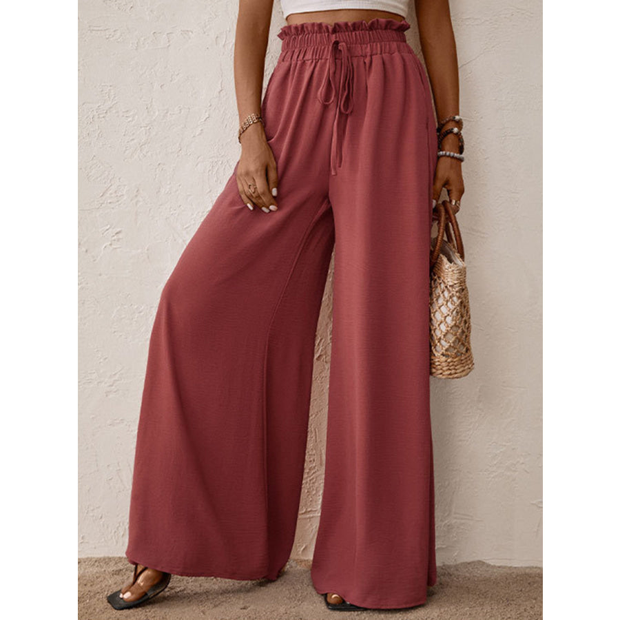 Perfee Frill Tied Wide Leg Pants Rust / S Apparel and Accessories