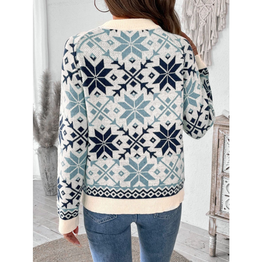 Perfee Graphic Round Neck Long Sleeve Sweater Apparel and Accessories