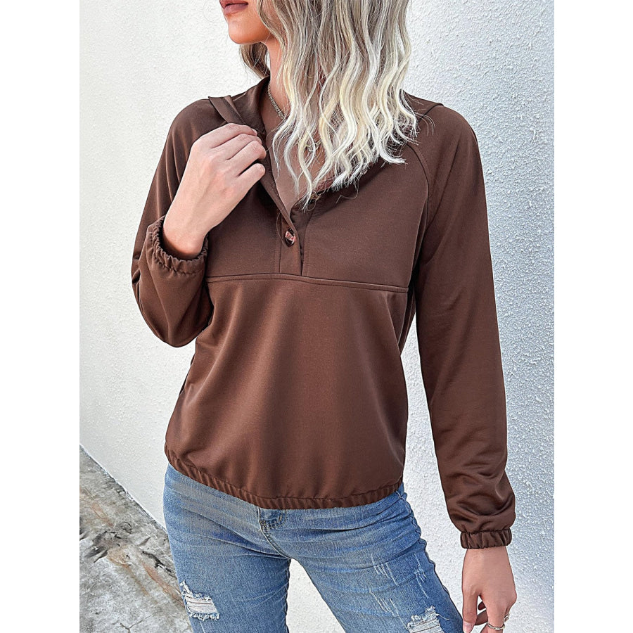 Perfee Half-Button Raglan Sleeve Hoodie Apparel and Accessories