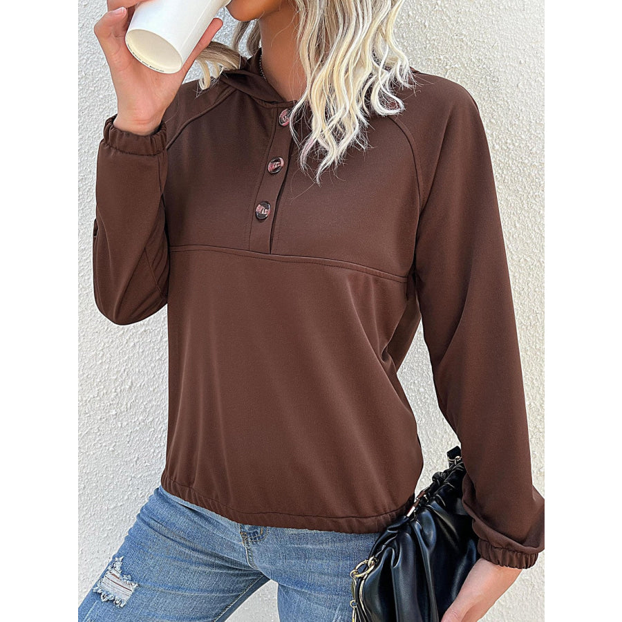 Perfee Half-Button Raglan Sleeve Hoodie Apparel and Accessories