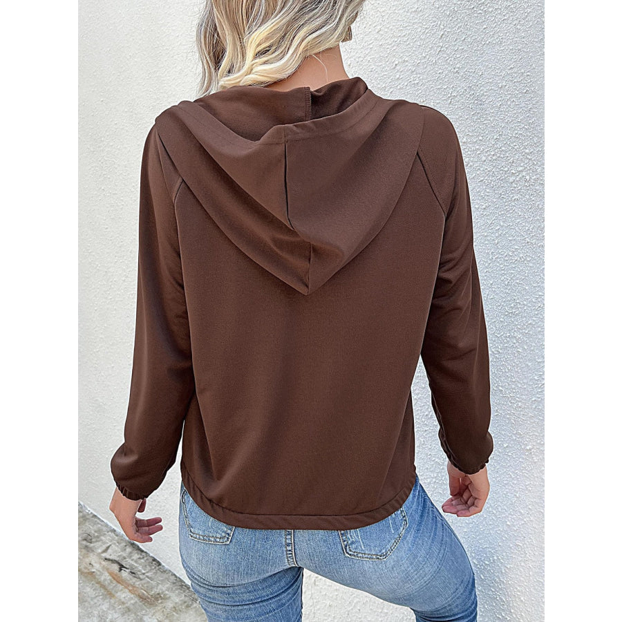 Perfee Half-Button Raglan Sleeve Hoodie Apparel and Accessories