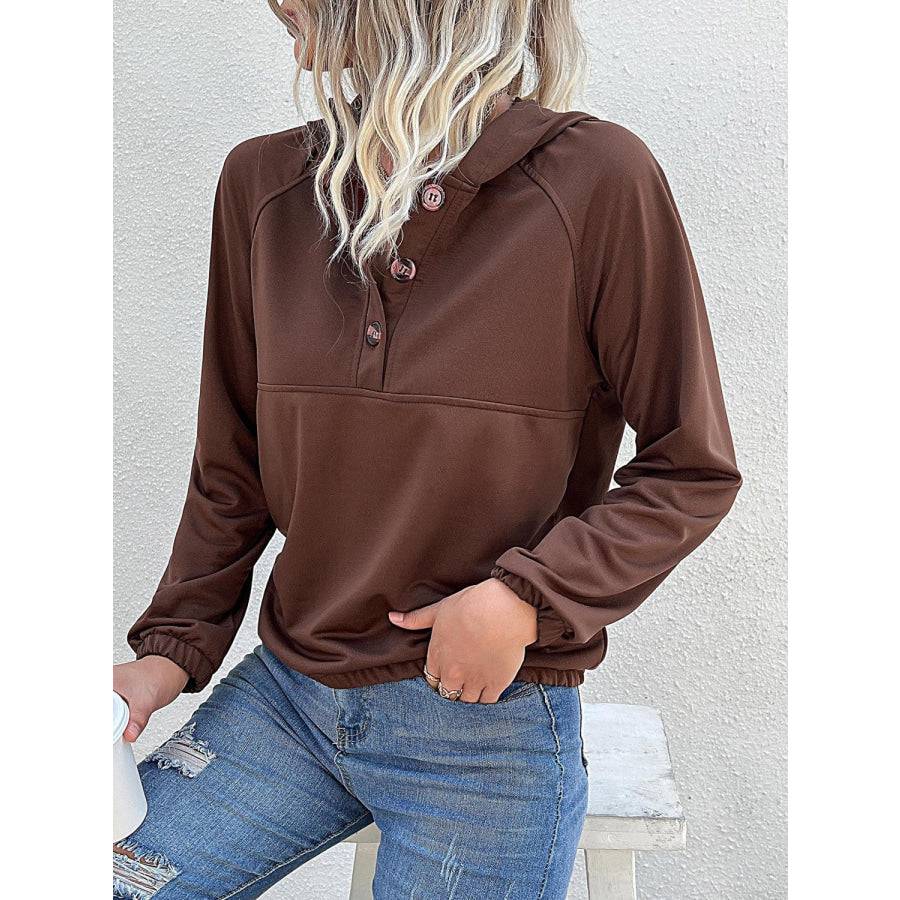 Perfee Half-Button Raglan Sleeve Hoodie Apparel and Accessories