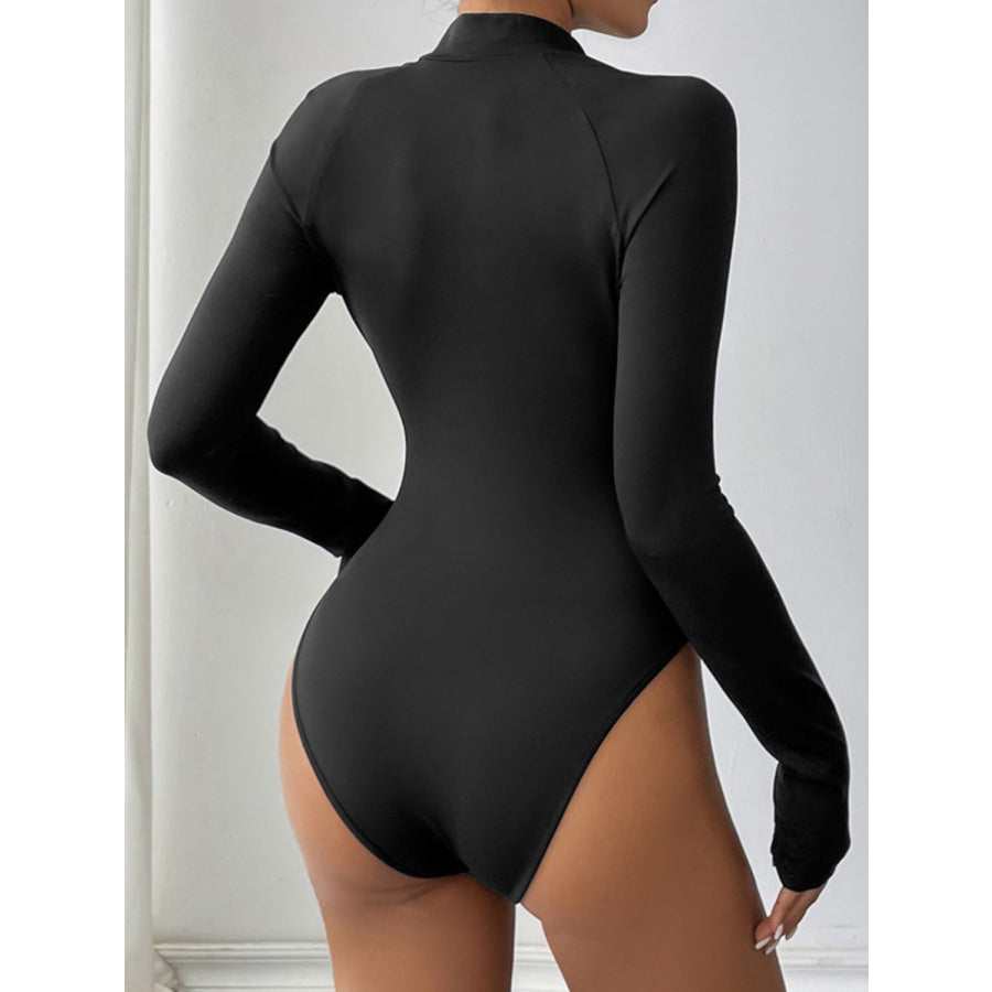 Perfee Half Zip Long Sleeve Bodysuit Apparel and Accessories