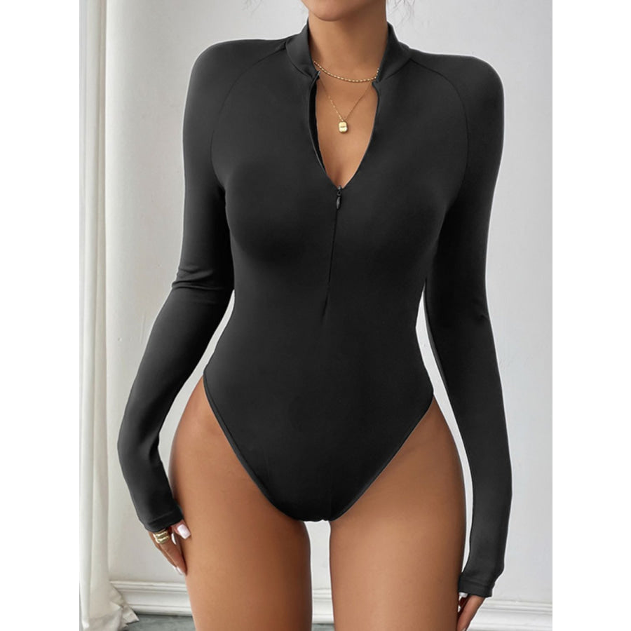 Perfee Half Zip Long Sleeve Bodysuit Apparel and Accessories