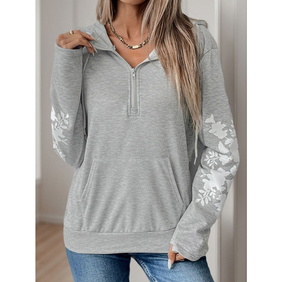 Perfee Half Zip Long Sleeve Hoodie Light Gray / S Apparel and Accessories