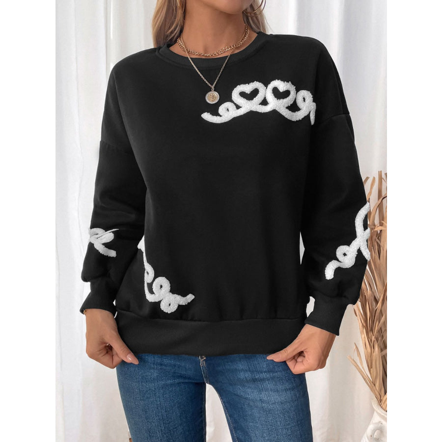 Perfee Heart Round Neck Long Sleeve Sweater Apparel and Accessories