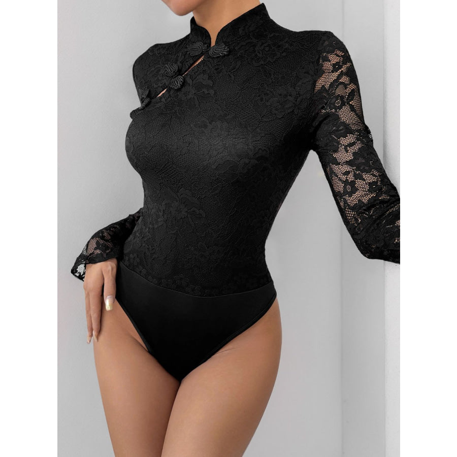 Perfee Lace Mock Neck Long Sleeve Bodysuit Apparel and Accessories