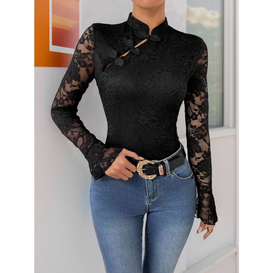 Perfee Lace Mock Neck Long Sleeve Bodysuit Apparel and Accessories