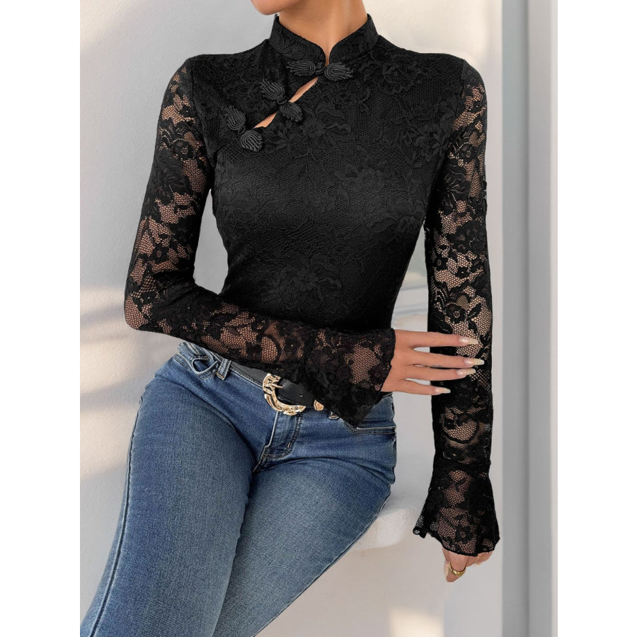 Perfee Lace Mock Neck Long Sleeve Bodysuit Apparel and Accessories