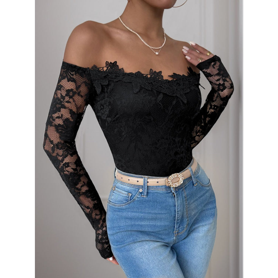 Perfee Lace Off-Shoulder Long Sleeve Bodysuit Apparel and Accessories