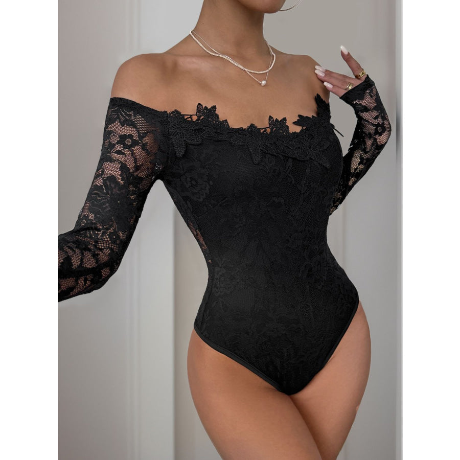 Perfee Lace Off-Shoulder Long Sleeve Bodysuit Apparel and Accessories