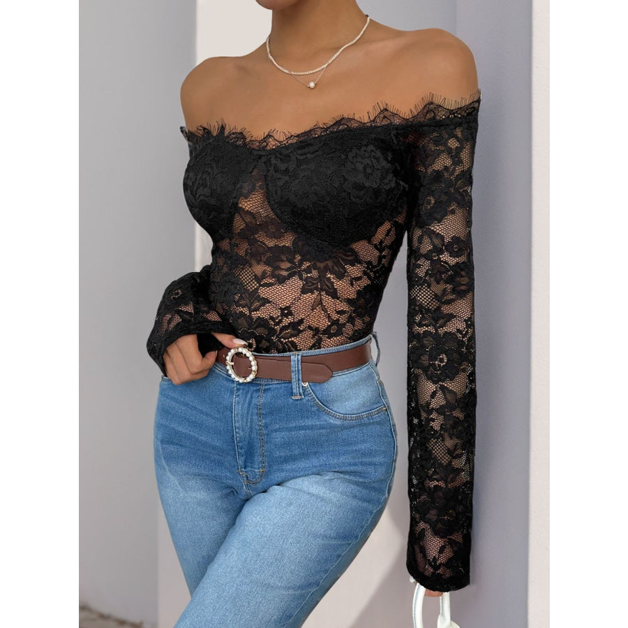 Perfee Lace Off-Shoulder Long Sleeve Bodysuit Apparel and Accessories