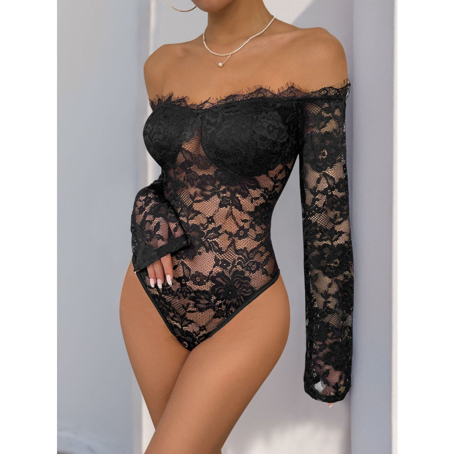 Perfee Lace Off-Shoulder Long Sleeve Bodysuit Apparel and Accessories