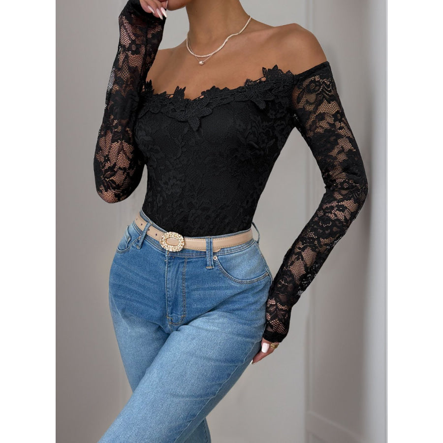 Perfee Lace Off-Shoulder Long Sleeve Bodysuit Apparel and Accessories