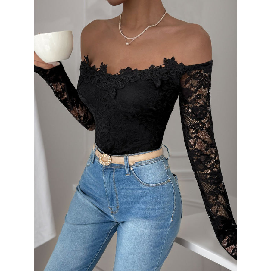 Perfee Lace Off-Shoulder Long Sleeve Bodysuit Apparel and Accessories