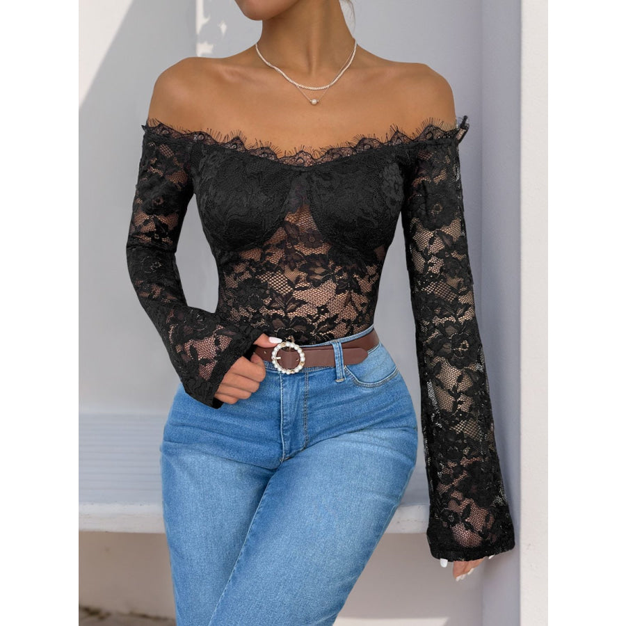 Perfee Lace Off-Shoulder Long Sleeve Bodysuit Apparel and Accessories