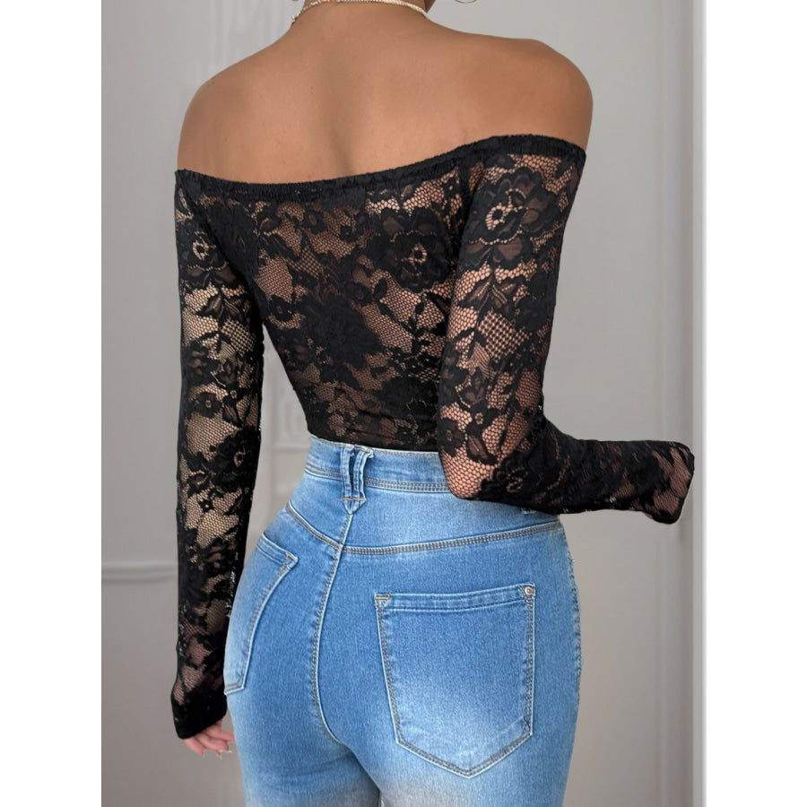 Perfee Lace Off-Shoulder Long Sleeve Bodysuit Apparel and Accessories