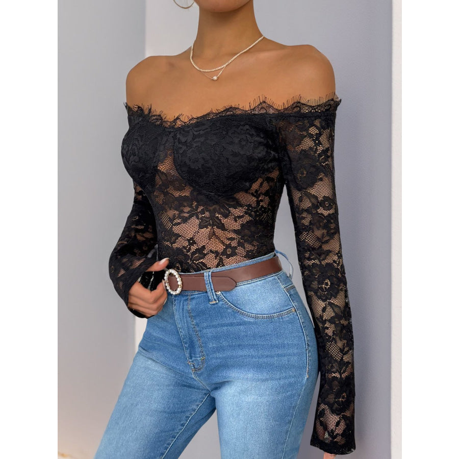 Perfee Lace Off-Shoulder Long Sleeve Bodysuit Apparel and Accessories