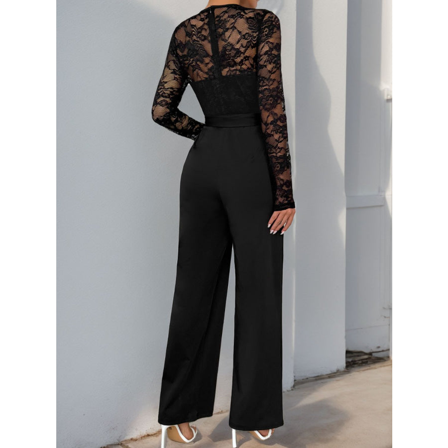 Perfee Lace Round Neck Long Sleeve Jumpsuit Apparel and Accessories