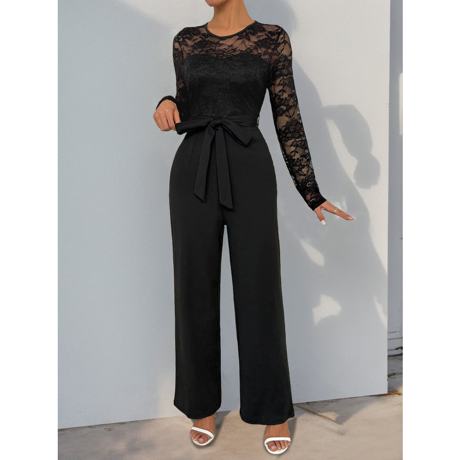 Perfee Lace Round Neck Long Sleeve Jumpsuit Apparel and Accessories