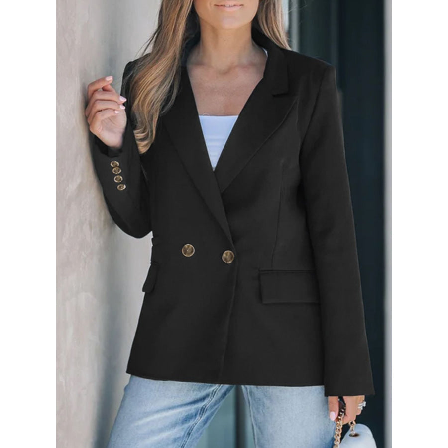 Perfee Lapel Collar Long Sleeve Blazer Black / S Apparel and Accessories