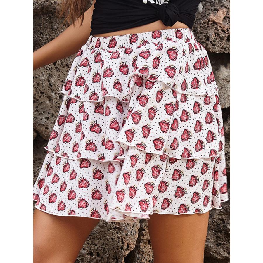 Perfee Layered Printed Mini Skirt Apparel and Accessories