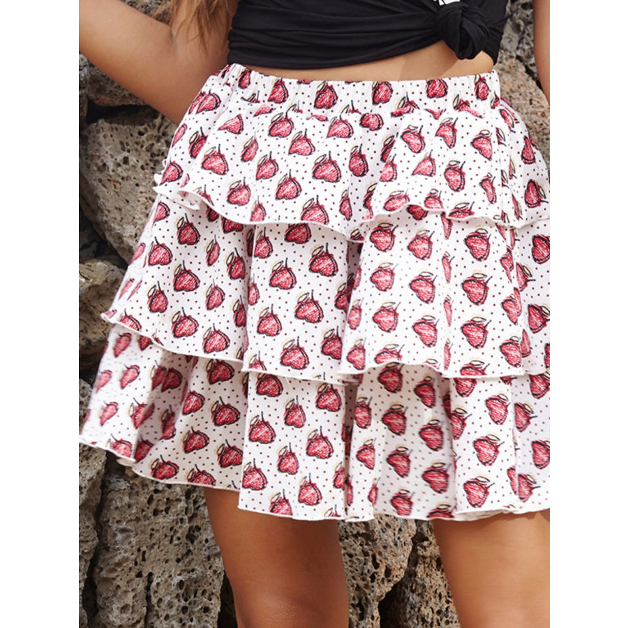 Perfee Layered Printed Mini Skirt White / S Apparel and Accessories