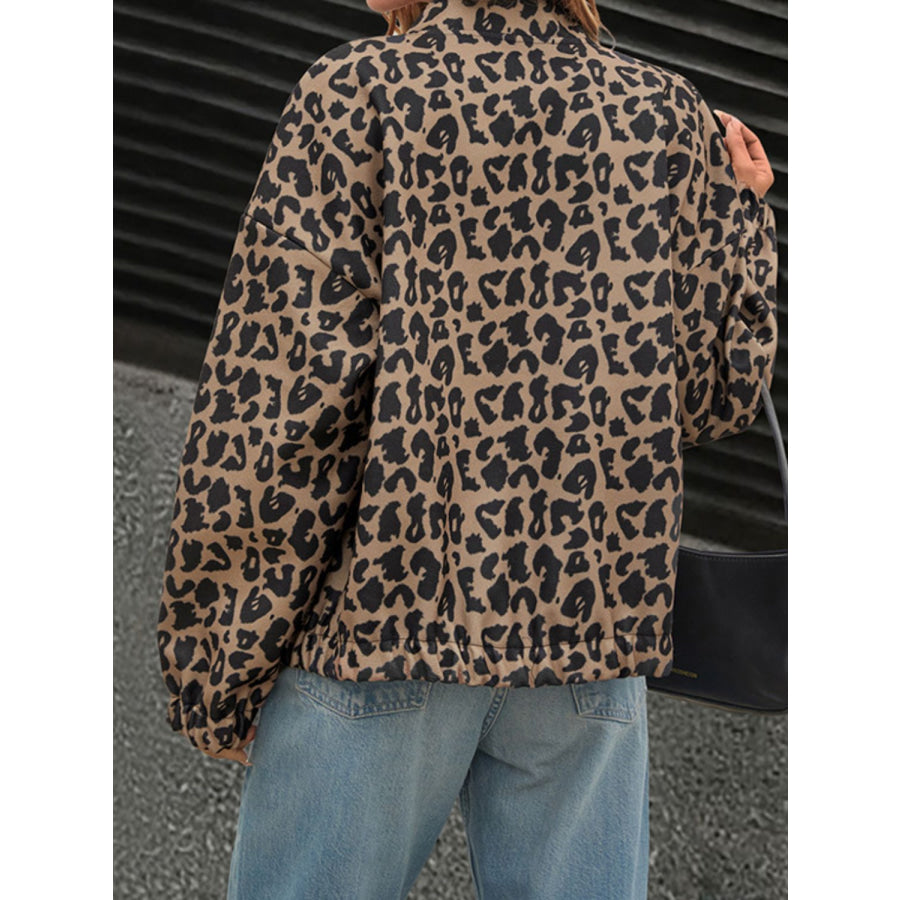 Perfee Leopard Button Up Long Sleeve Jacket Apparel and Accessories