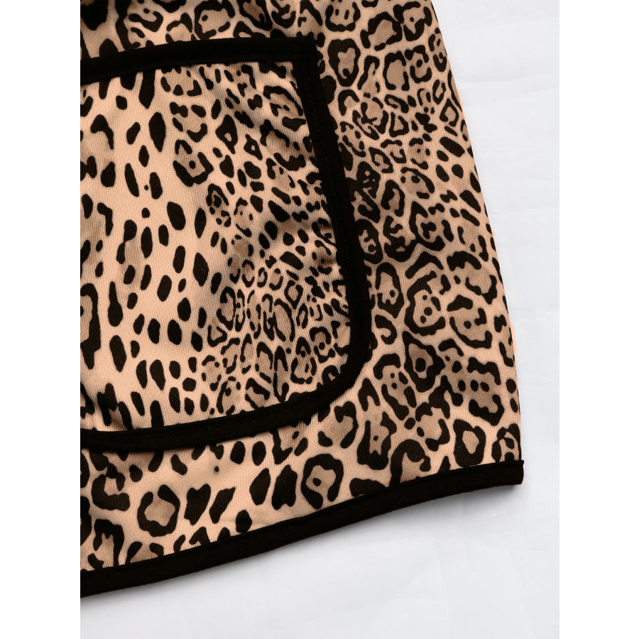 Perfee Leopard Open Front Long Sleeve Jacket Apparel and Accessories