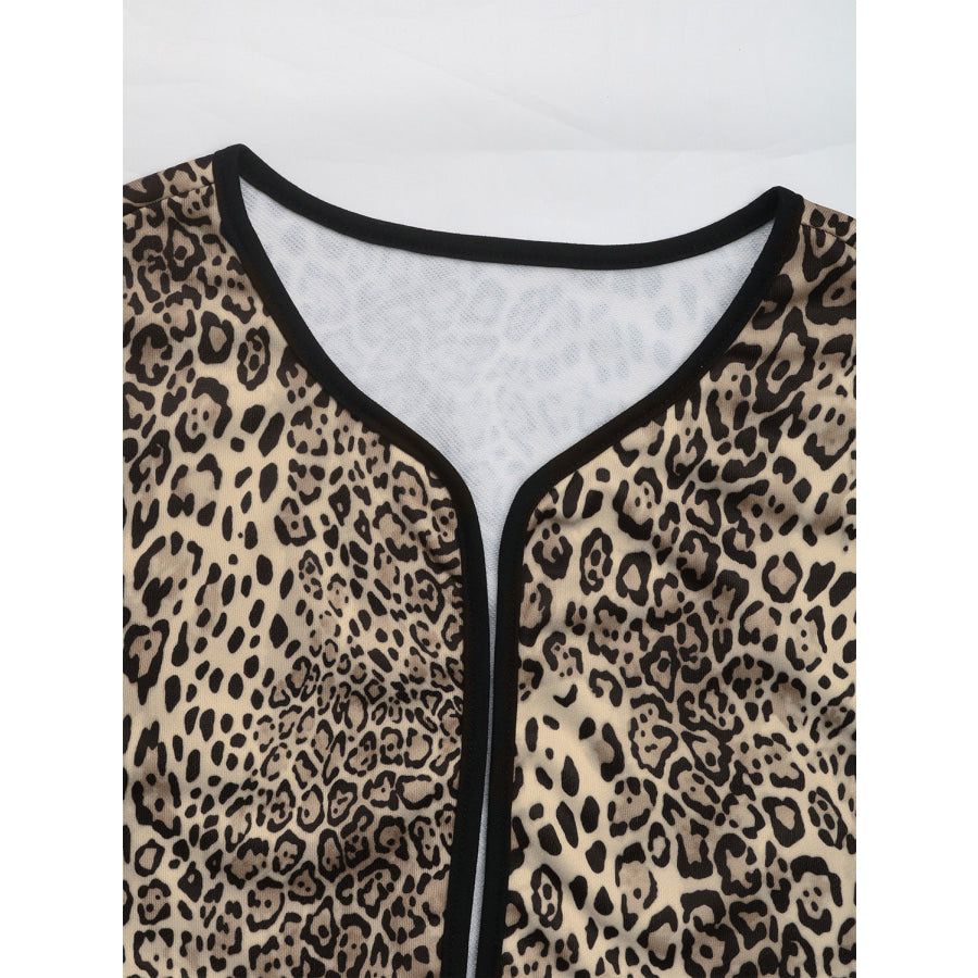 Perfee Leopard Open Front Long Sleeve Jacket Apparel and Accessories