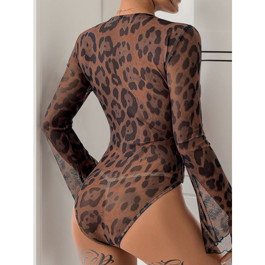 Perfee Leopard V-Neck Lace Bodysuit Apparel and Accessories