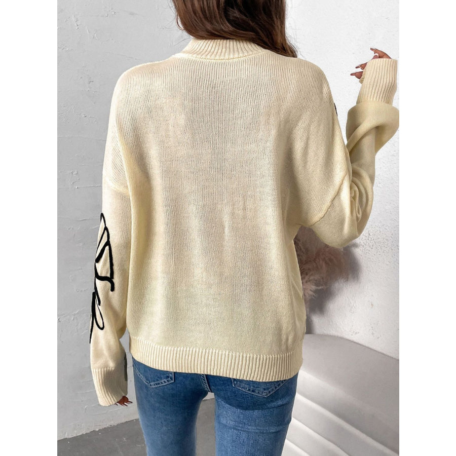 Perfee Mock Neck Dropped Shoulder Long Sleeve Sweater Apparel and Accessories