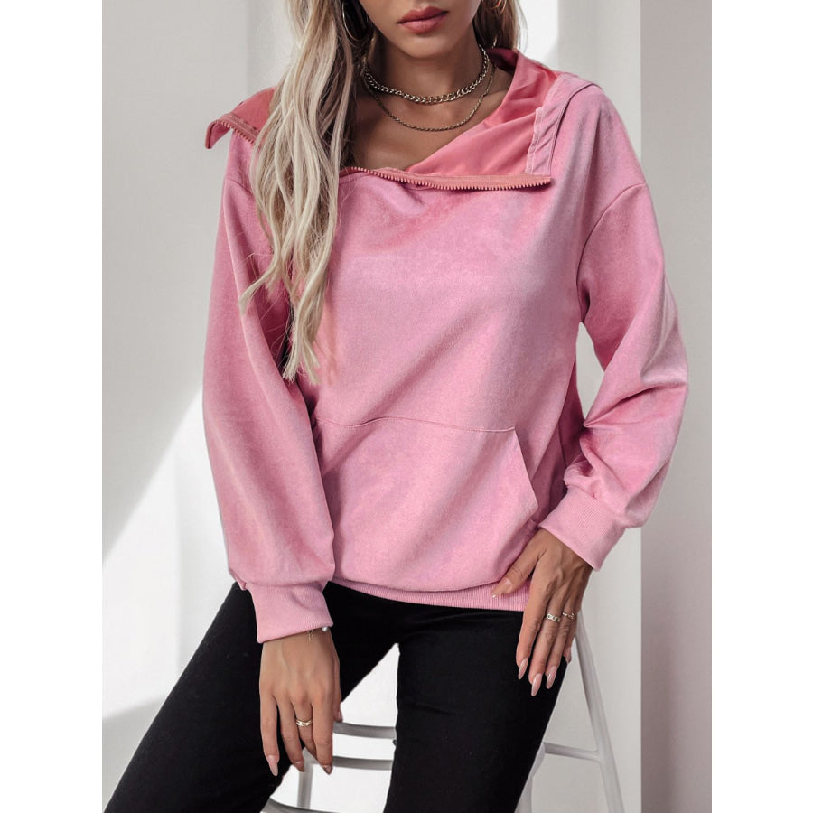 Perfee Oblique Zipper Long Sleeve Hoodie Apparel and Accessories