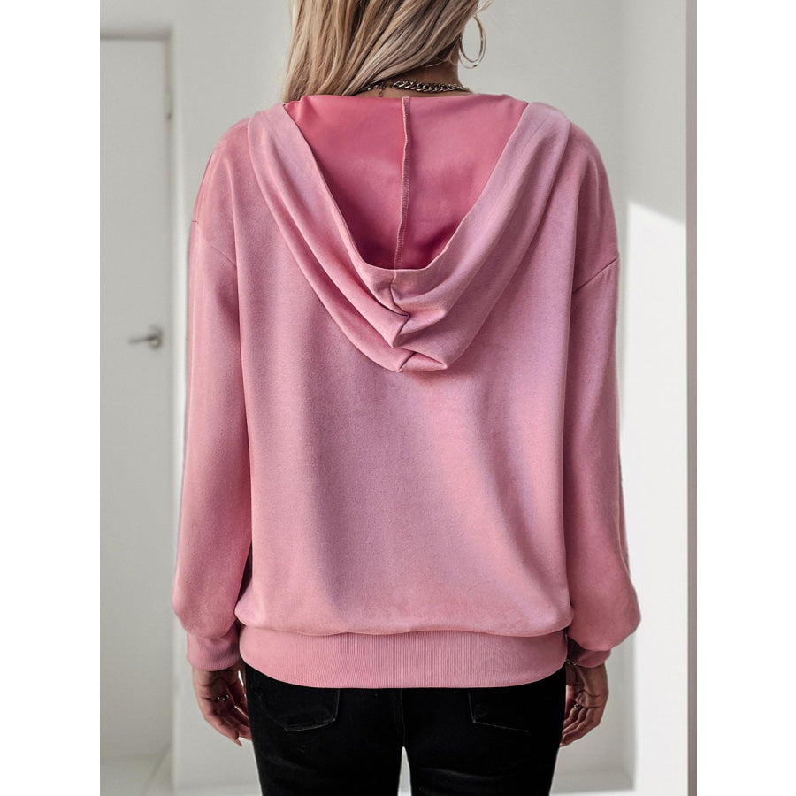 Perfee Oblique Zipper Long Sleeve Hoodie Pink / S Apparel and Accessories