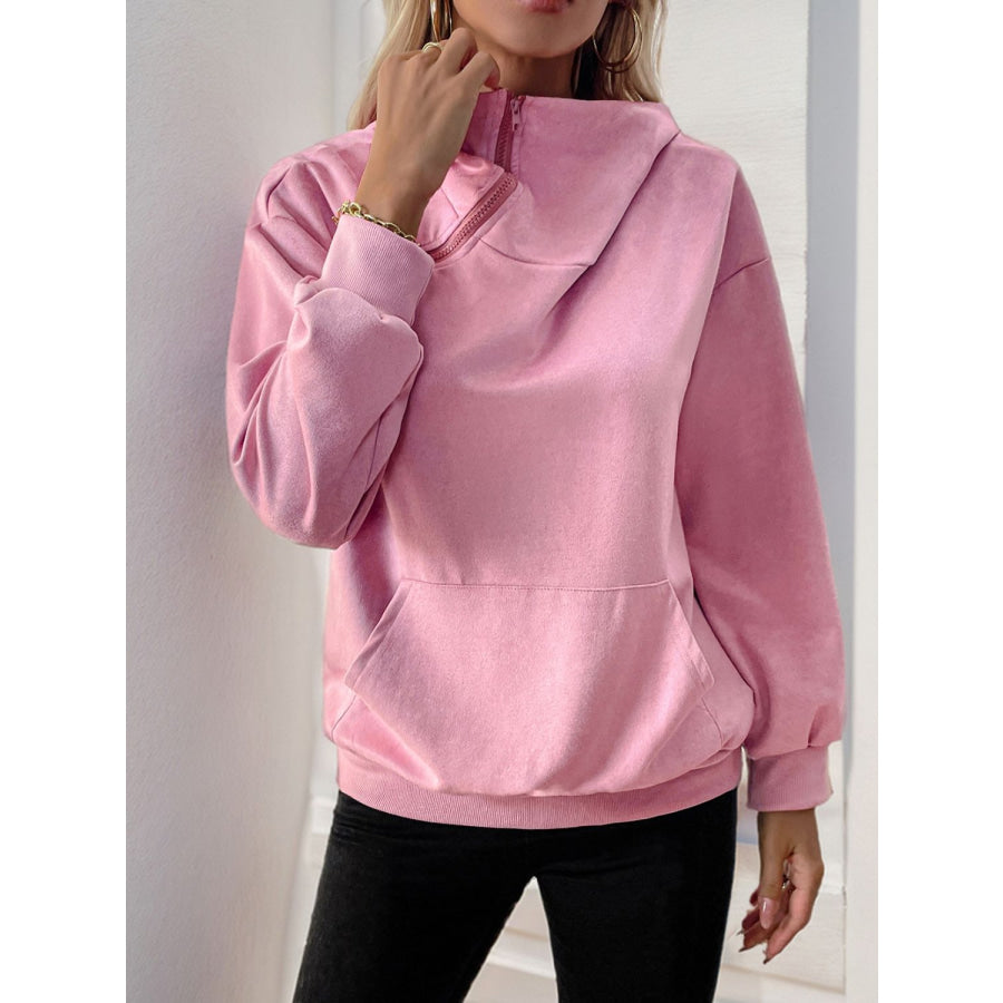 Perfee Oblique Zipper Long Sleeve Hoodie Apparel and Accessories