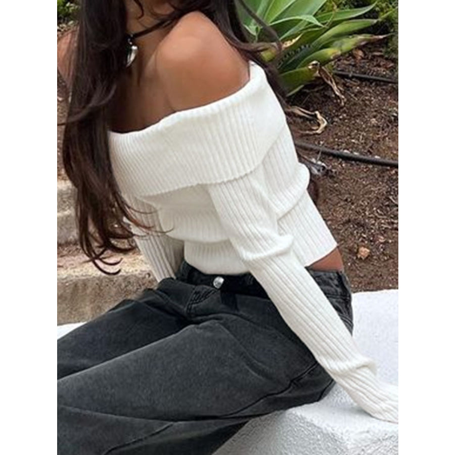 Perfee Off Shoulder Long Sleeve Sweater Apparel and Accessories