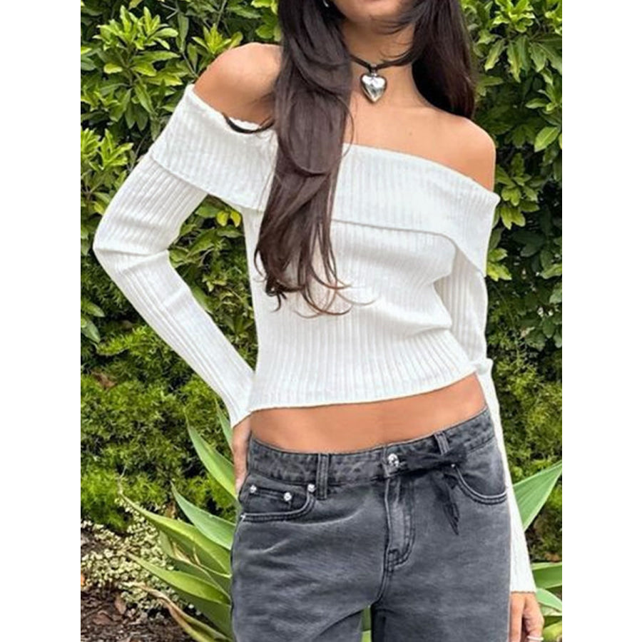 Perfee Off Shoulder Long Sleeve Sweater Apparel and Accessories