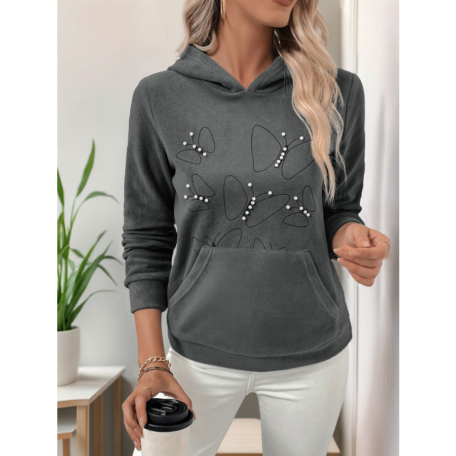 Perfee Pearl Butterfly Long Sleeve Hoodie Apparel and Accessories