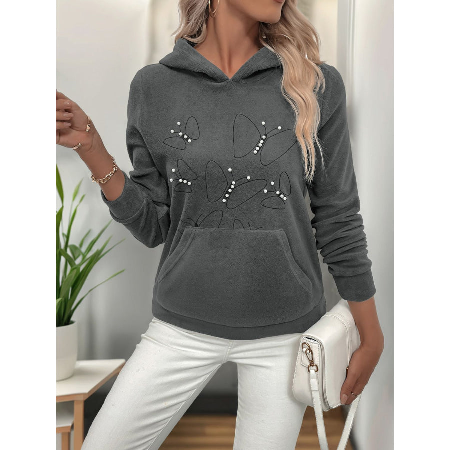 Perfee Pearl Butterfly Long Sleeve Hoodie Apparel and Accessories