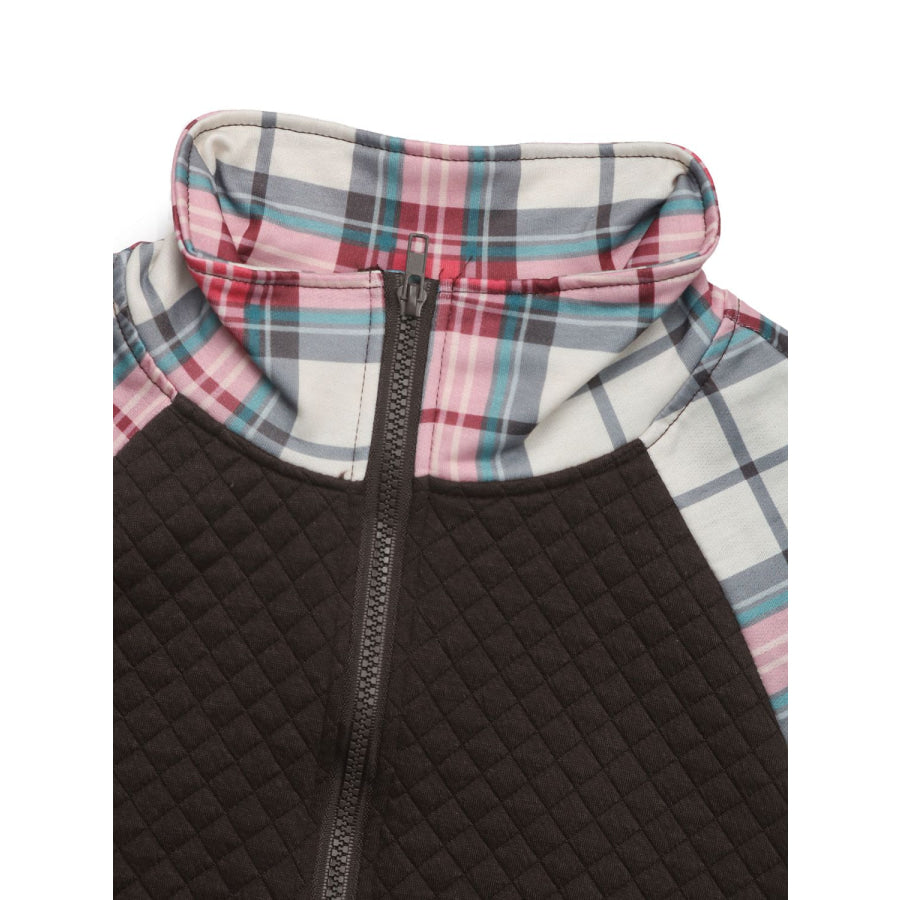 Perfee Plaid Half Zip Long Sleeve Sweatshirt Apparel and Accessories