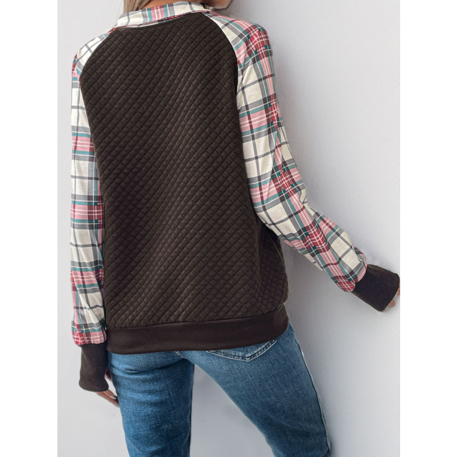 Perfee Plaid Half Zip Long Sleeve Sweatshirt Apparel and Accessories